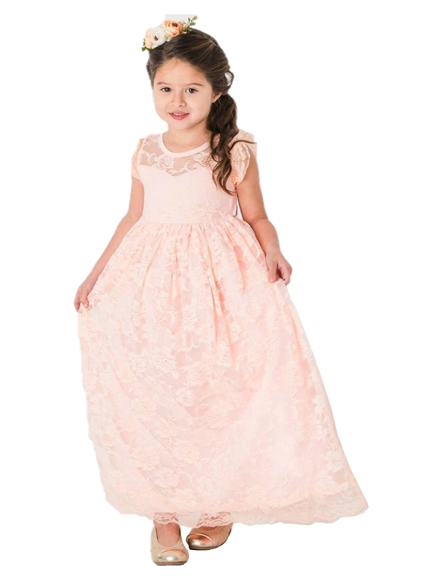 Think Pink Bows Think Pink Bows Girls Blush Closed Back Stella Flower Girl Dress Walmart Com Walmart Com