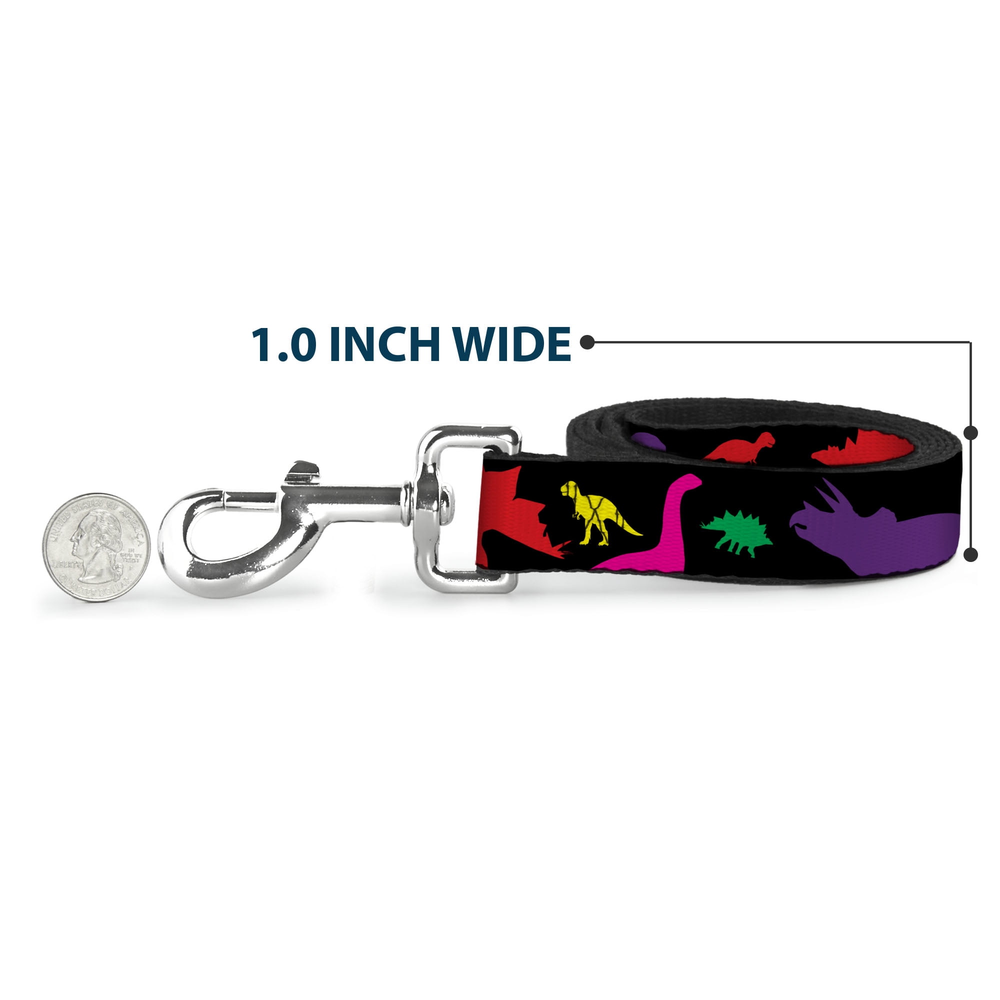 Buckle-Down Pet Leash, Dog Leash, Dinosaur Silhouette Black Multi Color, 6 Feet Long 1.0 Inch Wide