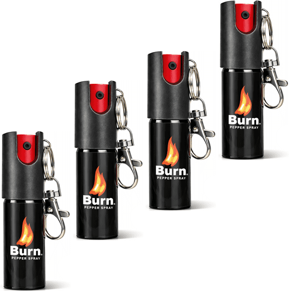 BURN Pepper Spray Keychain for Self Defense - Max Strength 1/2oz Black 4 Pack