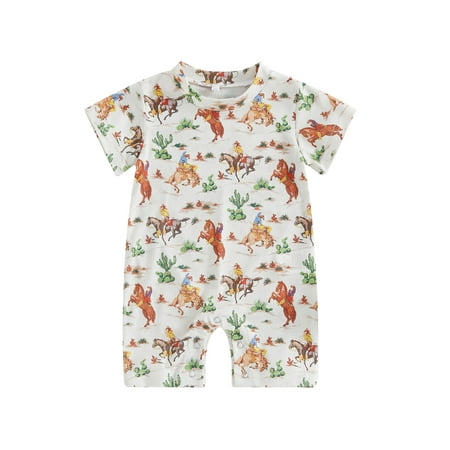 

Musuos Baby Girl Boy Romper Short Sleeve Cow Print Bodysuit One Piece Ribbed Jumpsuit
