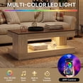 thumbnail image 5 of Hawsaiy Farmhouse Coffee Table with Storage Shelf & LED Light, 47" Rectangular Wood Coffee Table, 2-Tier Rustic Center Table for Living Room, Apartment, Office, Light Gray, 5 of 11