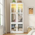 thumbnail image 7 of 2 Glass Doors Armoire Wardrobe Closet with 2 Storage Cabinets & LED Sensor Light, 71" H Wooden Clothes Closet Wardrobe with Hanging Rod for Bedroom, 7 of 7