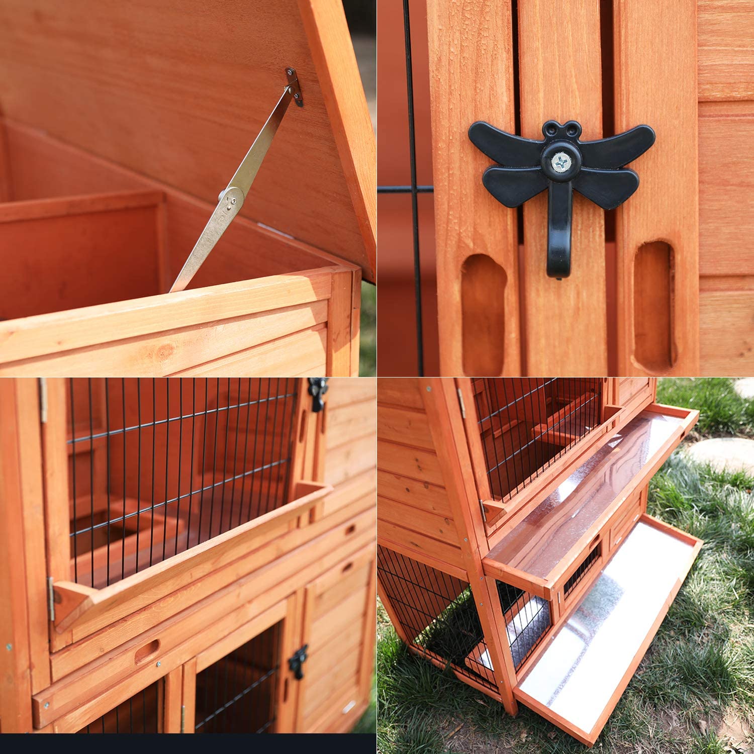 LAZY BUDDY Rabbit Hutch Wooden Rabbit Cage Indoor Outdoor Backyard Bunny Small Animal Cage with Waterproof Roof & Removable Tray - image 4 of 7
