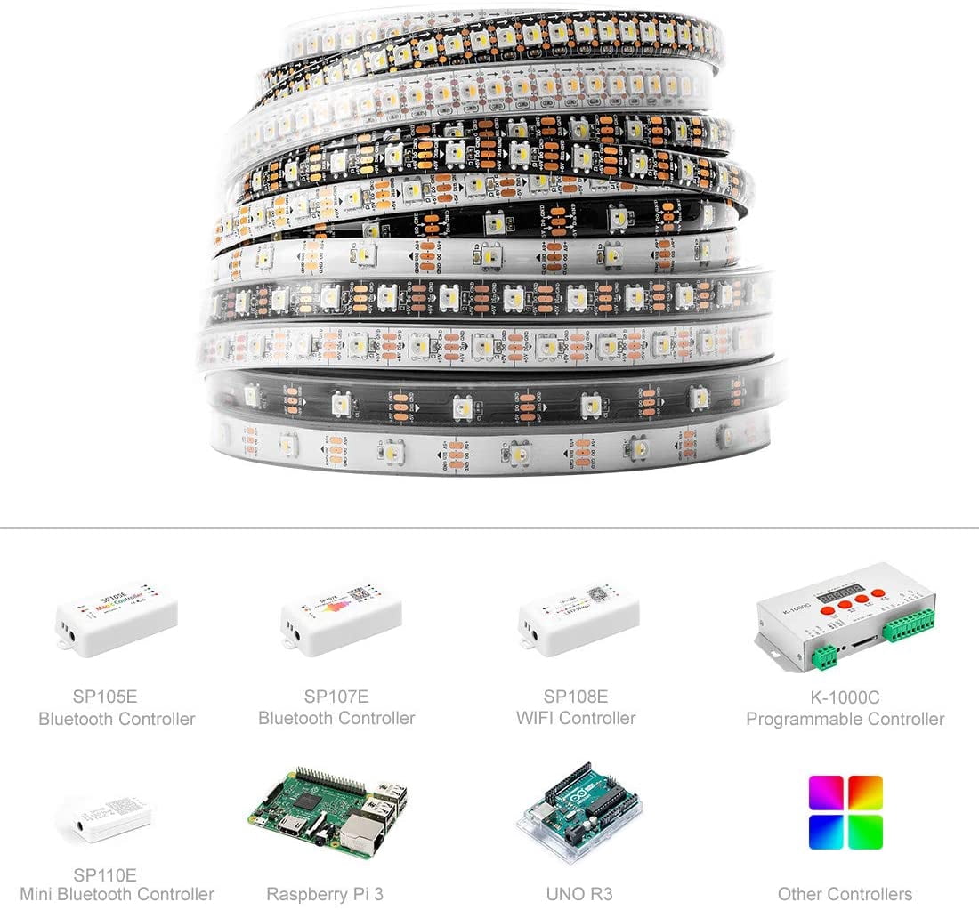 RGBW RGBNW Natural White SK6812 (Similar WS2812B) 16.4ft 5m 60leds/Pixels/m  Individually Addressable Flexible 4 Color in 1 LED Dream Color LED Strip  Waterproof IP65 DC5V - Walmart.com