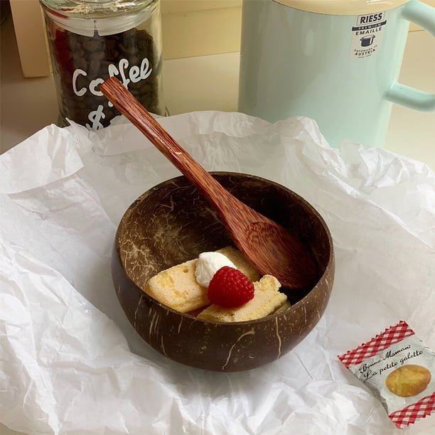 Cuenco de coco natural con cucharas de madera Juego de vajilla de cocina de 11-13 cm (6 juegos)