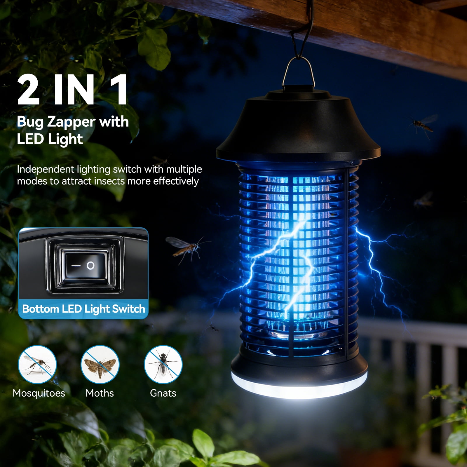 AzulHome 20W Bug Zapper Outdoor with LED Light, 1500V High-Voltage UVA Mosquito Killer Lantern, 860 Sq.Ft Coverage for Patio, Yard, and Garden