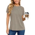 thumbnail image 3 of UVN Blouses for Women Short Sleeve Lace Tops Summer Casual Crewneck Pleated Shirts, 3 of 9