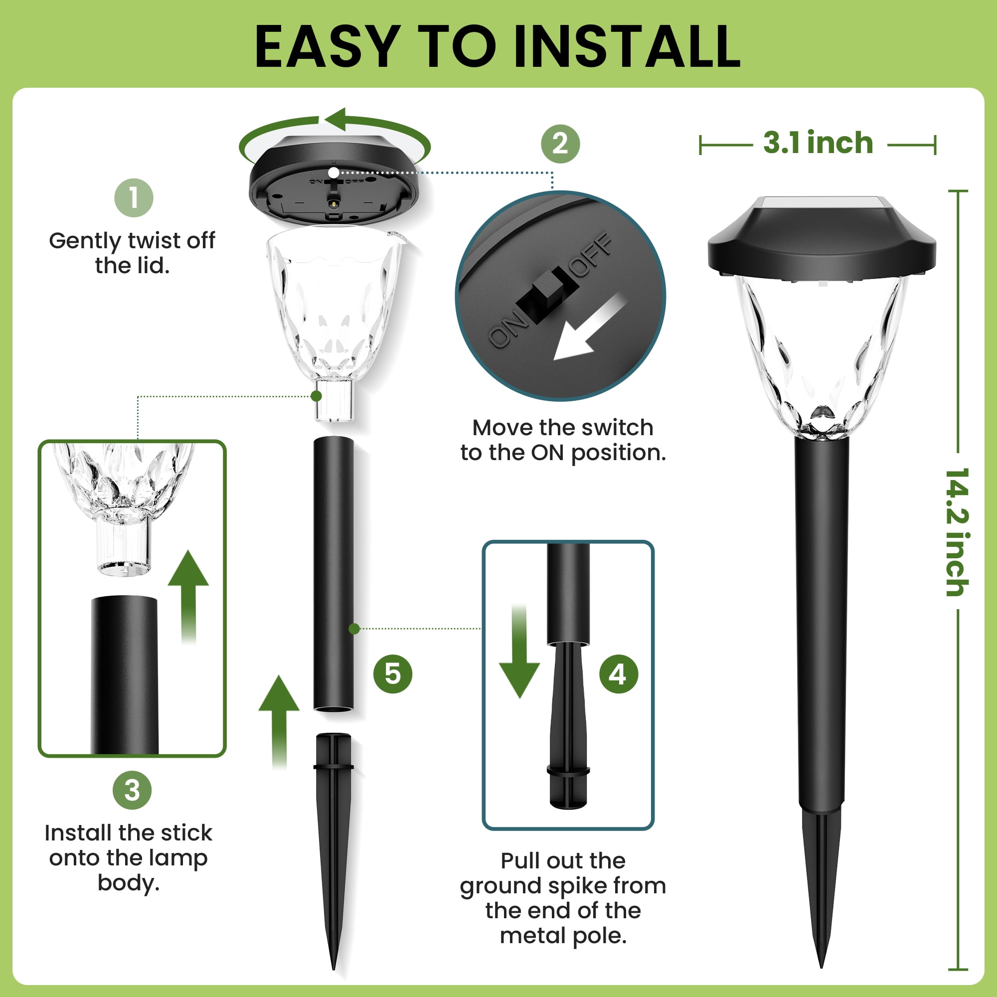 16 Pack Solar Outdoor Lights, Waterproof Auto On/Off Cold White Solar Pathway Lighting for Lawn,Garden and Walkway
