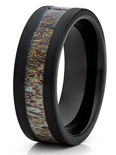 Vakki 8mm Wood and Abalone Shell Inlay Tungsten Carbide Rings Wedding Band for Men Comfort Fit Size 7-13 
