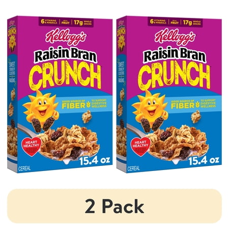 (2 pack) Kellogg's Raisin Bran Crunch Crunch Breakfast Cereal, Good Source of Fiber, 15.4 oz