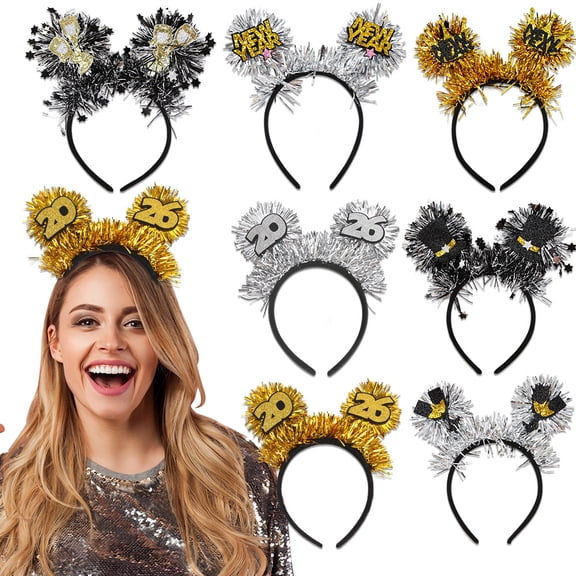 Yoyauz 2026 New Year Party Supplies Gold Black Silver Adult Female And Male Headwear Flashing Photo Booth Props 2026 Celebration Eve Party And Holiday Headwear