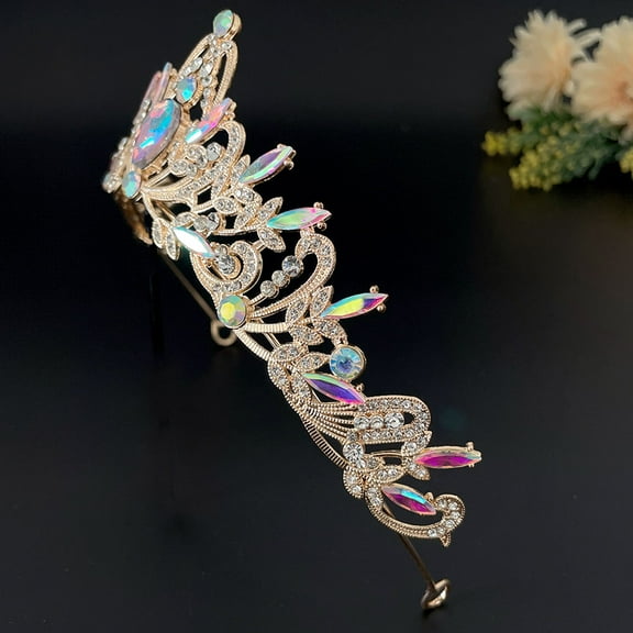 LEORX Bride Headdress Crown Shape Zinc Alloy Rhinestone 1Set for Wedding Costume Headwear
