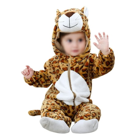 

Glonme One Piece Hooded Jumpsuit Baby Casual Party Winter Outwear Outfits Hoodies Flannel Onesies Leopard Print 120