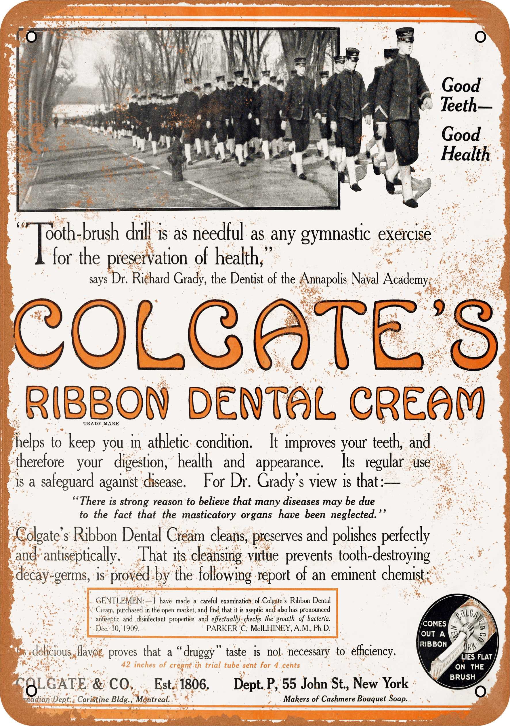 1910 Colgate's Ribbon Dental Cream Metal Sign 7x10 inch Vintage