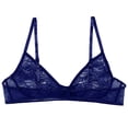 thumbnail image 3 of Sinleey Women Sheer Lace Floral Portrait Open Tip Bra Unlined Push-up Bralette Underwear Nightwear Navy Blue L, 3 of 7