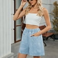 thumbnail image 3 of Hauaitttt Women Casual Denim Shorts High Waisted Stretch Washed Comfortable Summer Daily Vacation Basic Short Pants with Elastic Waistband for Ladies Women Pants Casual Womens Business Casual, 3 of 6