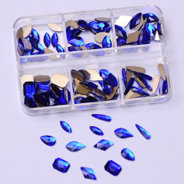 Diamantes de imitación de Cristal AB 3D, 1 caja/6 rejillas, fondo plano, Pixie, forma mixta, decoración de uñas DIY