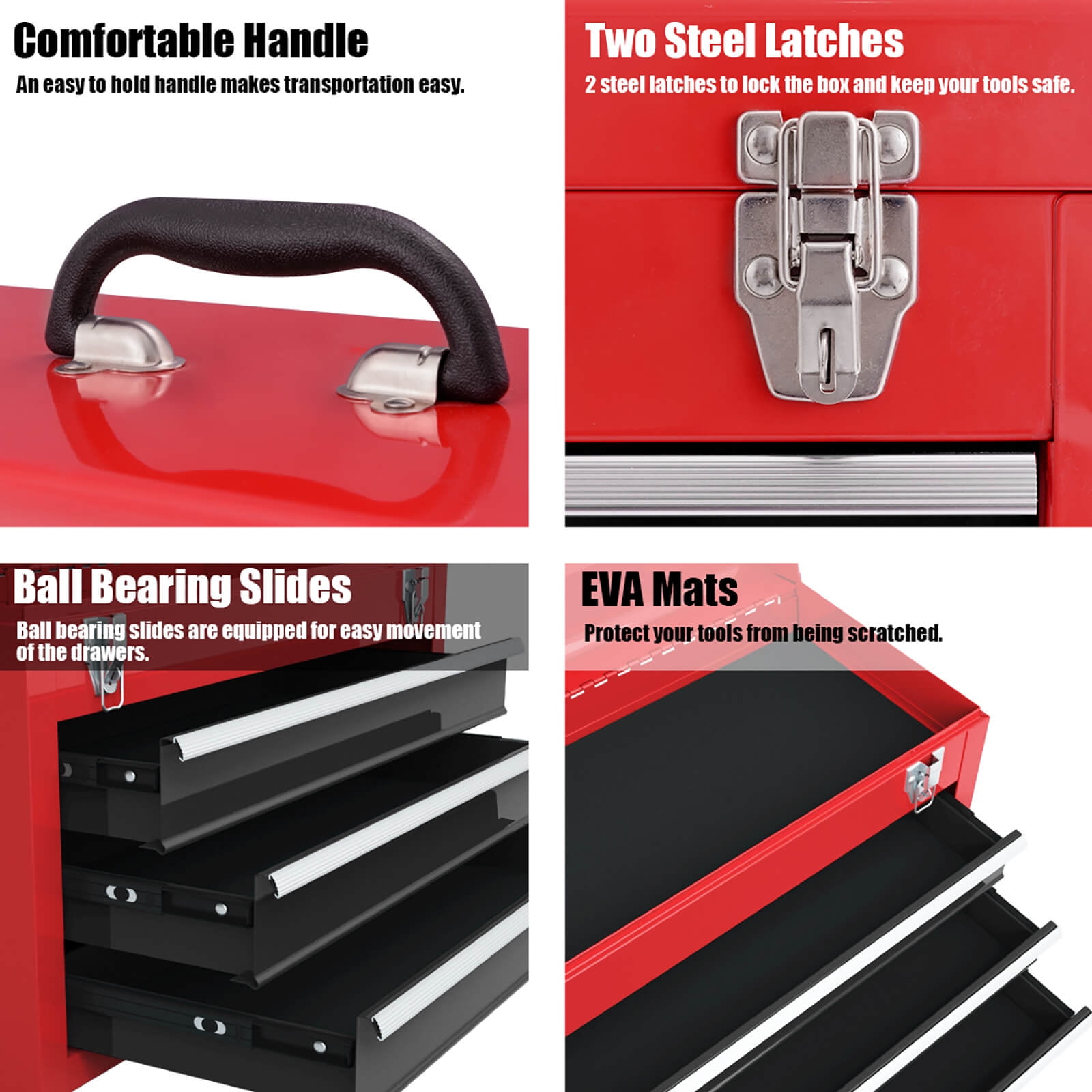Costway Portable Tool Chest Box Storage Cabinet Garage Mechanic Organizer 3 Drawers Red+Black