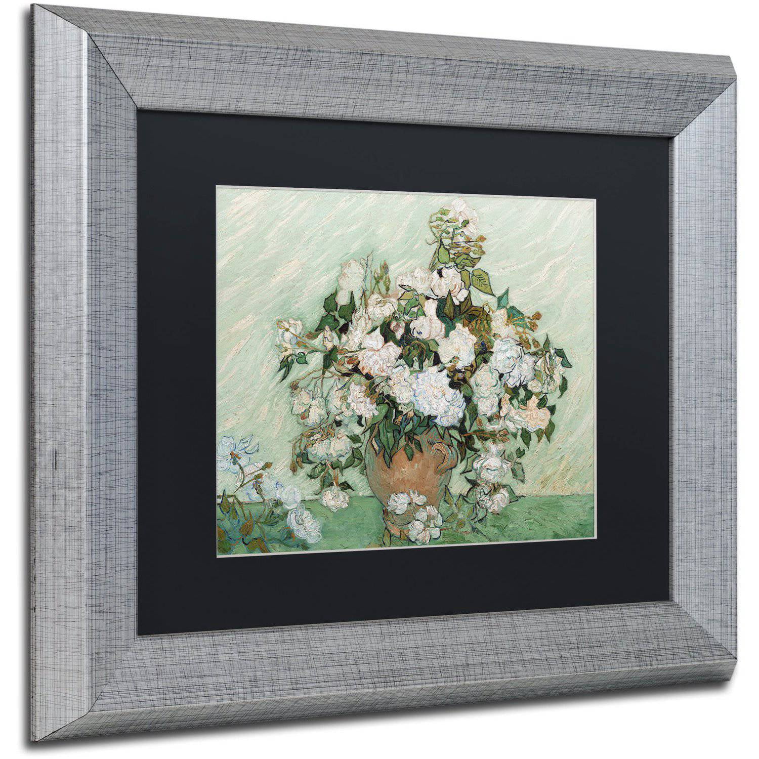 Trademark Fine Art "Roses 1890" Canvas Art by Vincent van Gogh Black Matte, Silver Frame