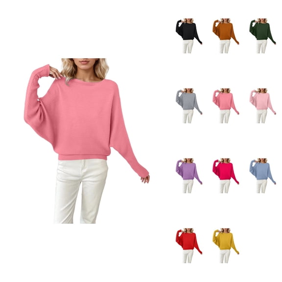 Oversized Batwing Sleeve Pullover Knit Sweater Crew Neck Long Sleeve Soft Casual Loose Fit Comfortable Fall Winter Fashion