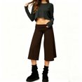 thumbnail image 2 of RUINIXCW Fold Over Capri Pants for Women Flowy Wide Leg Capri Pants Low Rise Yoga Culottes Pants Foldover Leggings Summer Beach Crop Palazzo Pants, 2 of 10