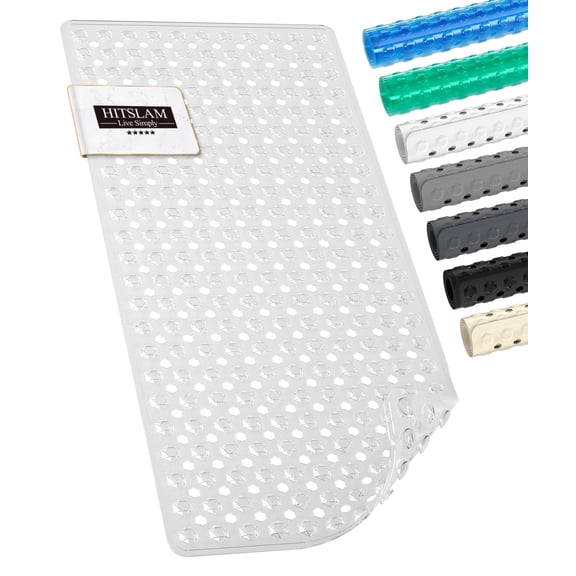 HITSLAM Bath Tub Shower Mat,35"x16" Washable Bathtub Mats,Suction Cups and Drain Holes to Keep Tubs Clean,Clear