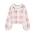 thumbnail image 3 of Girls Fuzzy Hooded Buffalo Plaid Hoodies Solid Long Sleeves Warm Loose Button Casual Outwear Pullover Winter Clothes for Teen Girls 11-12 Years, 3 of 3