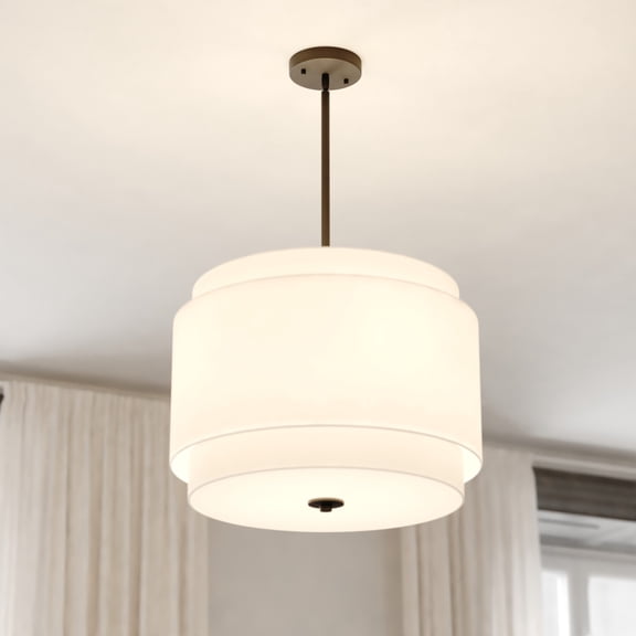 Burnaby 4 Light Black Mid-Century Modern Drum Pendant Fixture with White Linen Fabric Shade