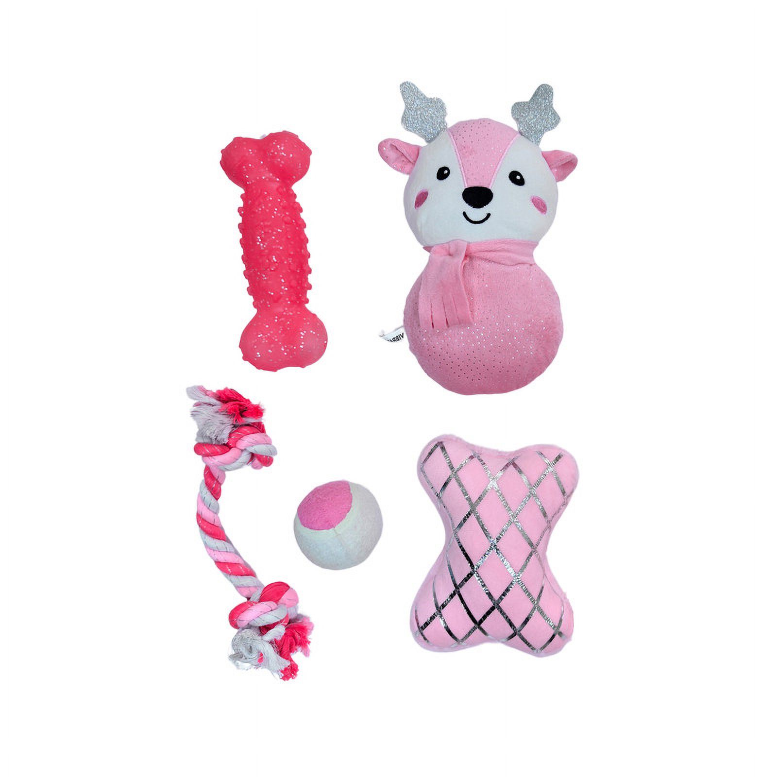 Vibrant Life Holiday 5-Piece Dog Toy Stocking Gift Set, Pink, Chew Level 2