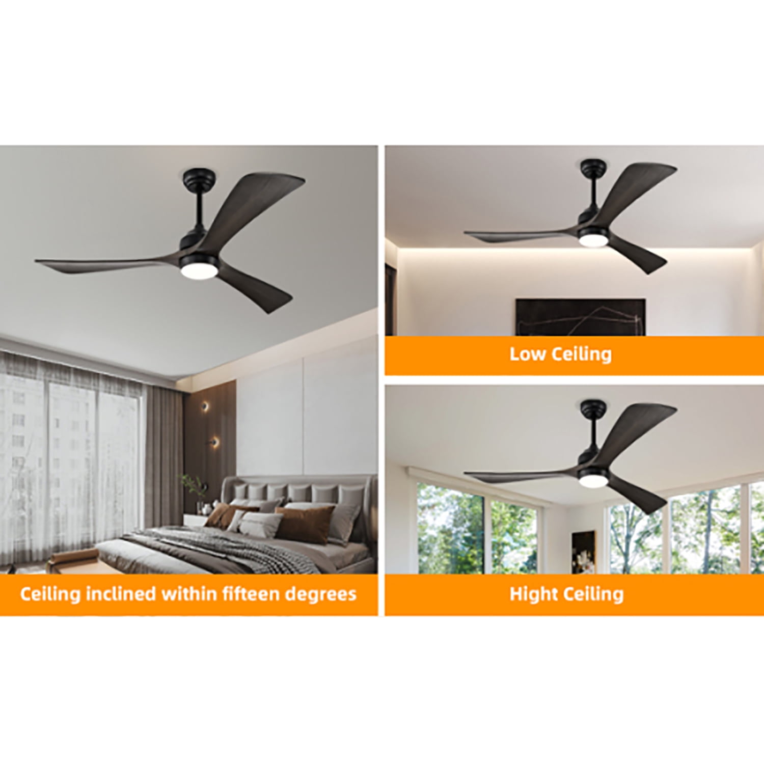Spaco 52" Ceiling Fan, Indoor/Outdoor Ceiling Fans with Lights and Remote, Quiet DC Motor 3 Blade Ceiling Fans 6 Speed Levels for Bedroom Living Room Patio, Black