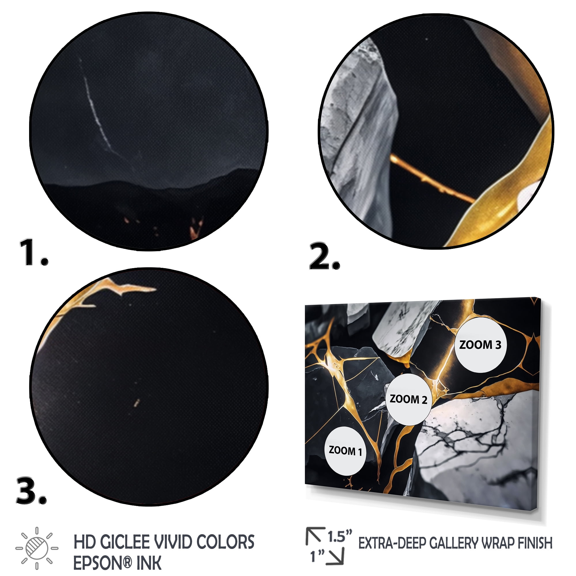 Designart Abstract Geode Gold Marble II Canvas Wall Art
