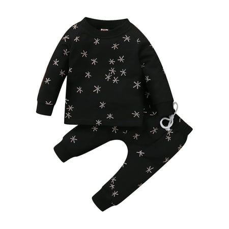 

Dadaria Toddler Fall Outfits 0M-24M Toddler Kids Baby Boys Girls Cartoon Letter Print Tops+Start Pants Set Black 90 Toddler