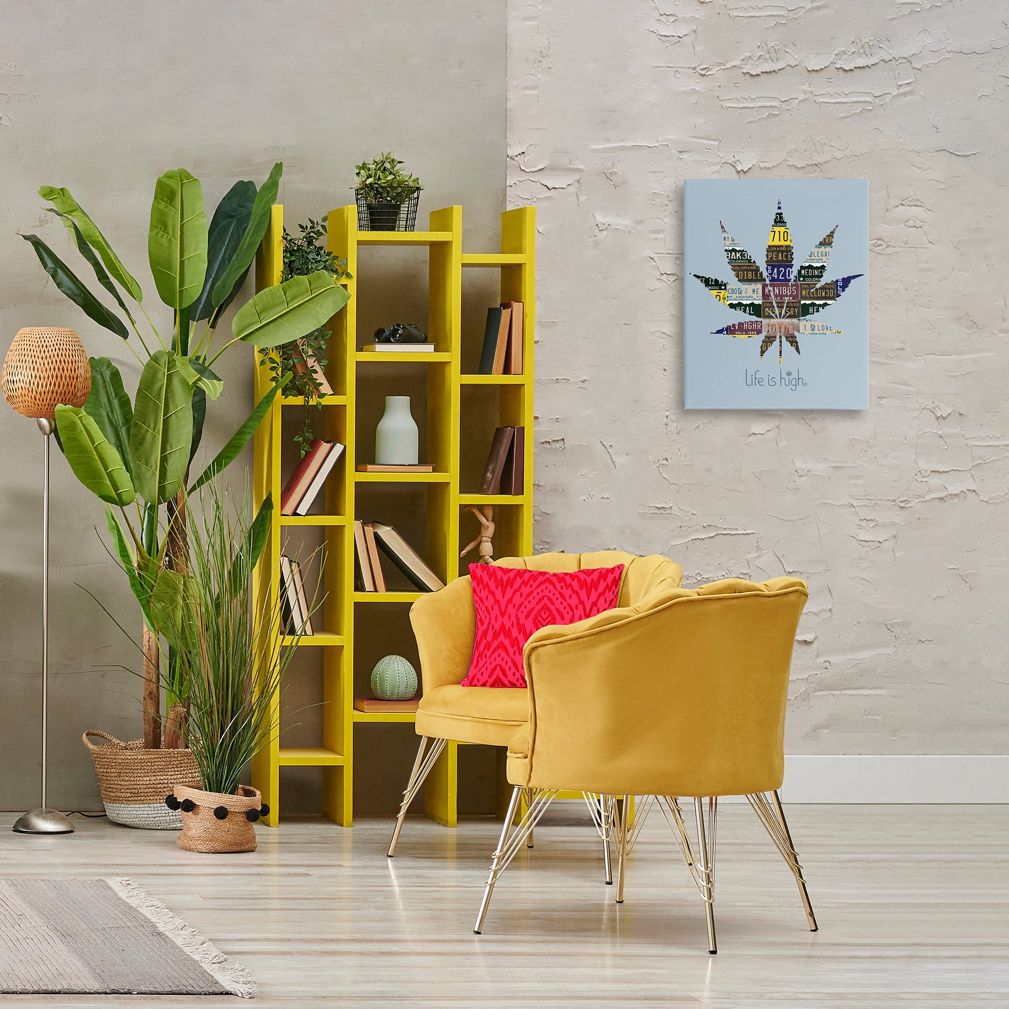 Stupell Industries Life Is High with Plant Novelty & Humor Painting Wrapped Canvas Art Print Wall Art, 16 x 20