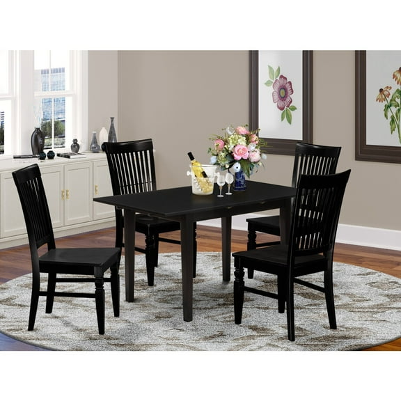 Retro 5-Piece Kitchen Dining Set - Wood Table & 4 Chairs - Black Finish