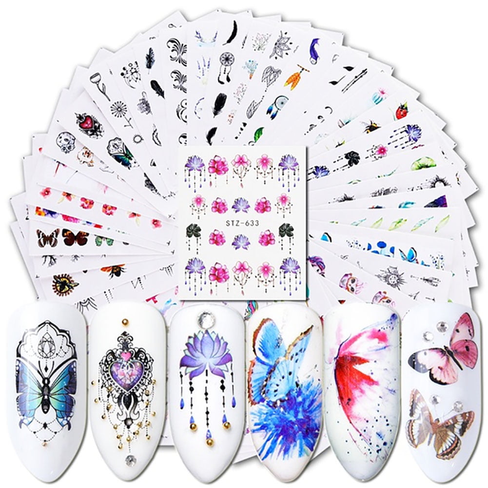 xdian 40pcs watermark slider nail art stickers flower butterfly decor manicure decals walmart com