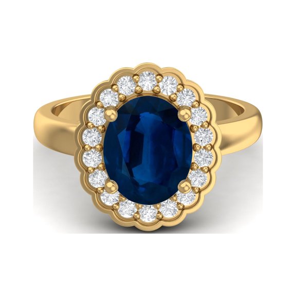 925 Sterling Silver Gold Vermeil 6mm Round Blue Sapphire Solitaire Women Valentines Day Gifts Ring