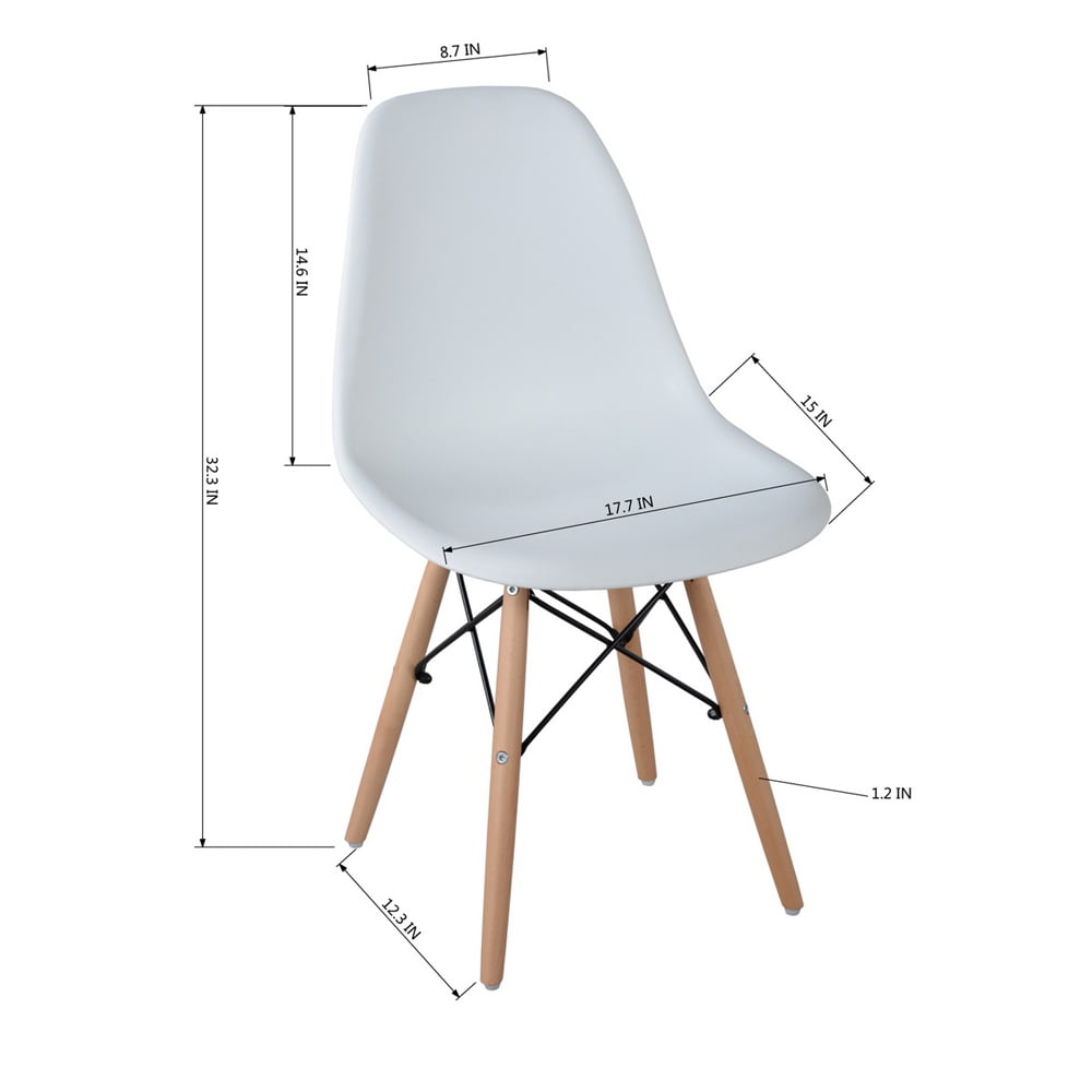 Canddidliike Set of 6 Plastic Side Chair with Solid Wood Legs for Living Room Dinning Room - White