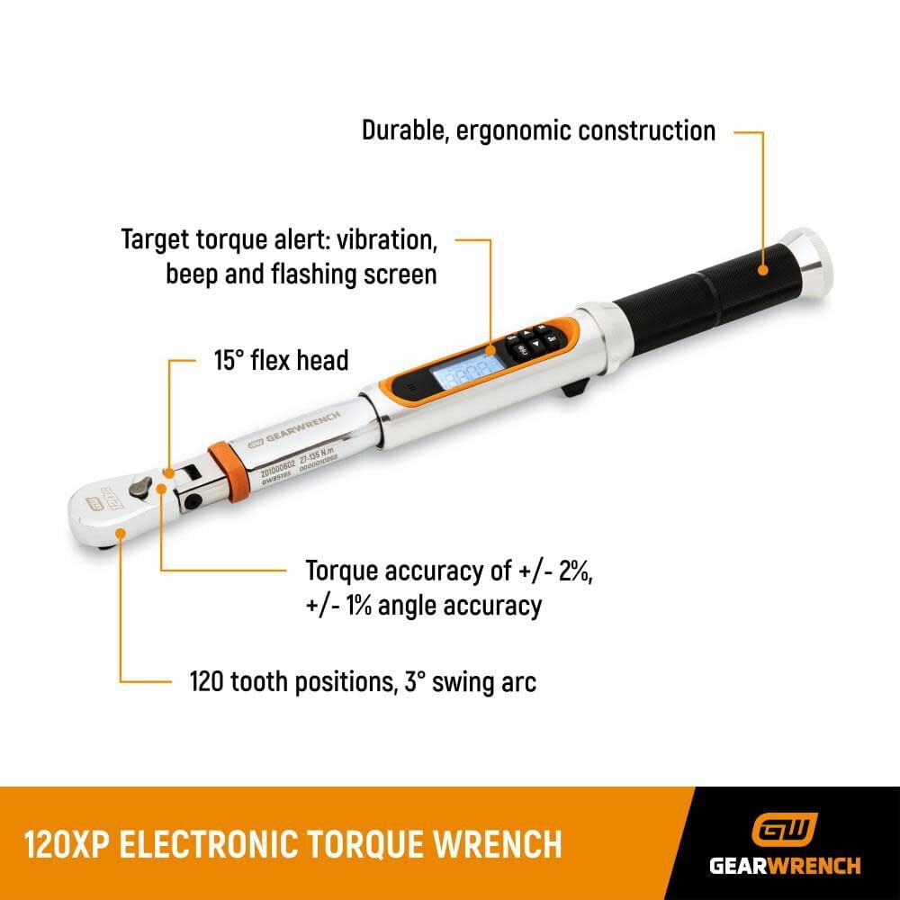 GEARWRENCH 1/2" Drive 120XP Flex Head Electronic Torque Wrench with Angle - 85196