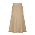 thumbnail image 4 of Ndbuld on Clearance Womens Skirt Elastic High Waist Long Maxi Skirt Women's Solid Color Knitted Large Hem Tassel Versatile Mid To Long A-line Skirt With High Waist And Hip Wrapped Skirt,Khaki, 4 of 5