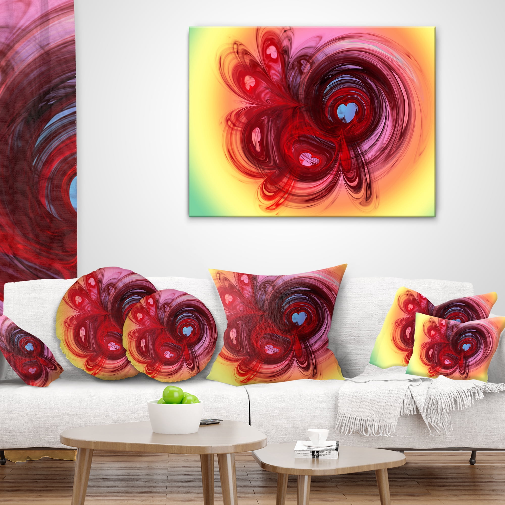 Designart Waves Around the Hearts - Abstract Throw Pillow - 16x16