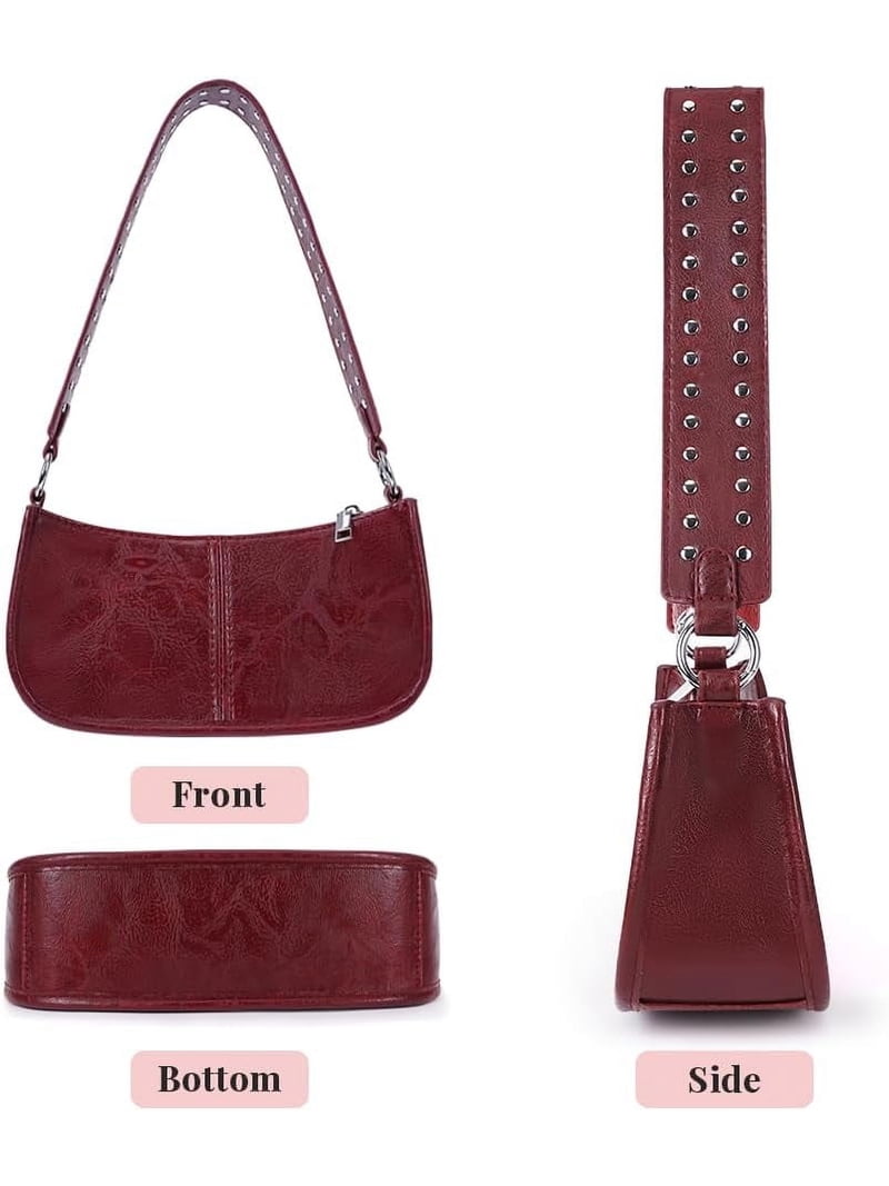 バッグ 90s gimmick real leather shoulder bagY2K Red Shoulder Bag Y2k Purse for Women Trendy Leather Handbag 90s
