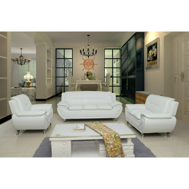 US Pride Furniture Timmy T Faux Leather 3 Piece Living Room Set, Cream ...