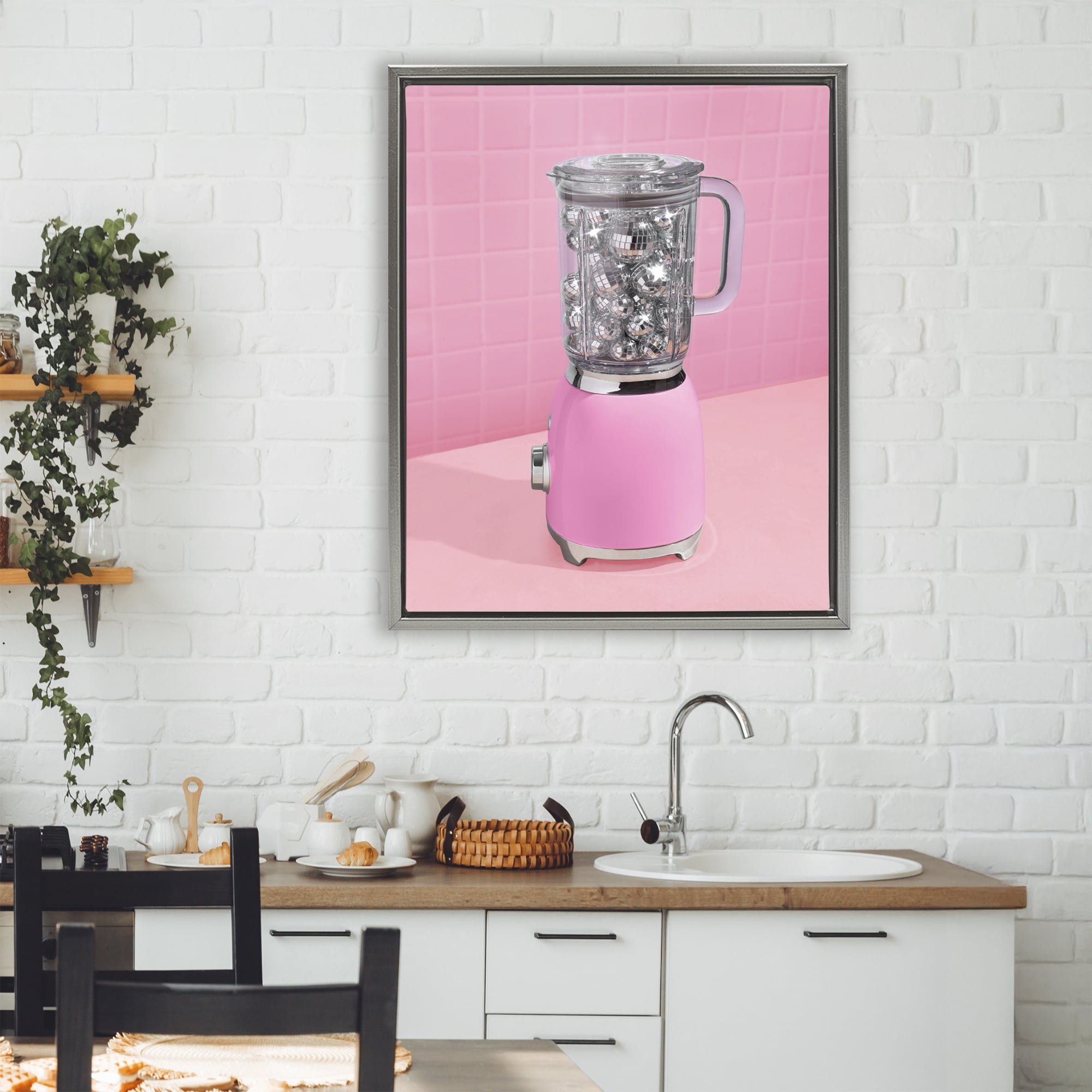 Stupell Industries Disco Drink Blender over Pink Gray Framed Floater Canvas Wall Art, design by LISH Creative