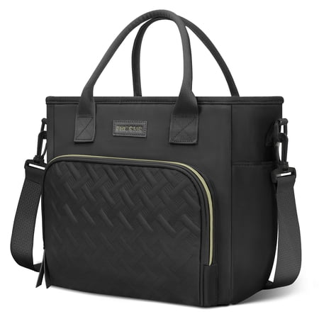 cshidworld insulated lunch bag for women/men - reusable lunch box for office picnic hiking beach - leakproof cooler tote bag organizer w/ adjustable shoulder strap  side pockets for adults -black
