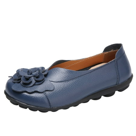 

eczipvz Women s Round Toe Cute Bow Trim Ballet Flats Comfort Light Weight Dress Shoe (Dark Blue 7)