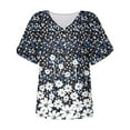 thumbnail image 4 of Summer Saving Wycnly Womens Blouses and Tops Dressy Plus Size Button up Lightweight Comfy Cold Shoulder Tshirts Summer Floral Print V-Neck Short Sleeve Cute Tees Tops Black s, 4 of 5