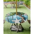 thumbnail image 4 of Fsddascl Coastal Beach Starfish Outdoor Tablecloth - 54 Inch Round Dining Table Cover, Blue Green Tropical Palm Tree Wood Grain Waterproof Outdoor Table Cloth with Umbrella Hole & Zipper for Patio, 4 of 7