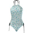 thumbnail image 4 of Swim Suits for Women 2024 High Neck Halter Ruched Tankini Swimsuits Sexy Tummy Control Side Drawstring Bathing Suit, 4 of 5