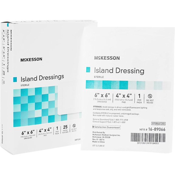 Mckesson 16-89066 Adhesive Island Dressing 6 in. x 6 in. (Box of 25)