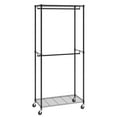thumbnail image 1 of VEVOR Heavy Duty Clothes Rack, Double Hanging Rods Clothing Garment Rack with Bottom and Top Storage Tier, Rolling Clothing Rack for Hanging Clothes, 1'' Diameter Thicken Steel Tube Hold Up to 300Lbs, 1 of 9